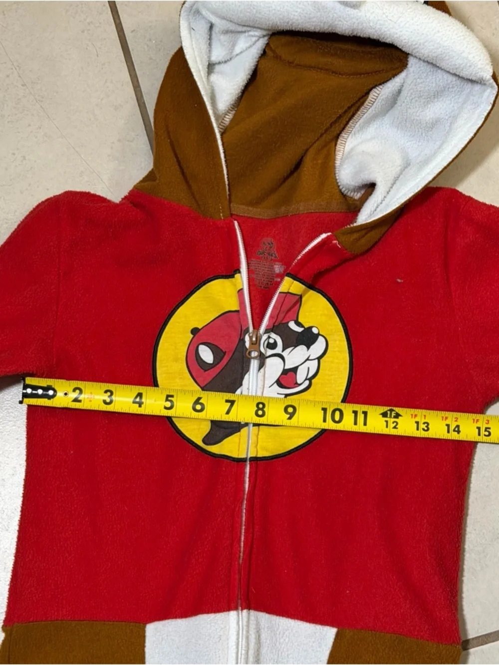 Buc-ee's Kids Unisex Red & Brown Fleece Onesie Logo Pajama size XS/S‎